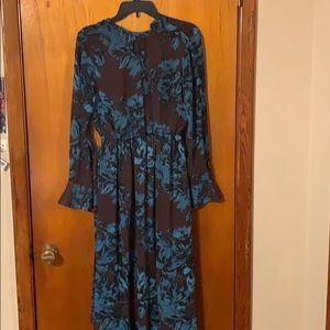 Turquoise and brown mixed color maxi dress